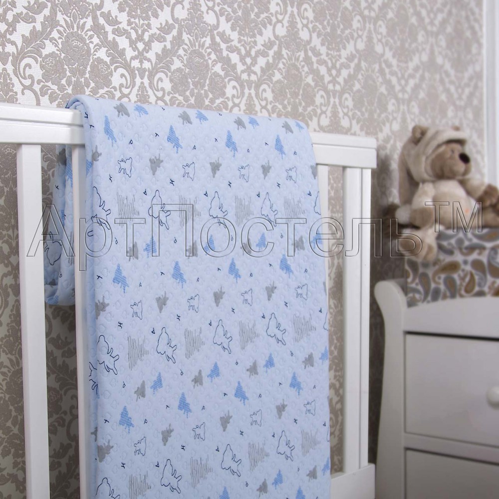 Одеяло-покрывало детское трикотажное "Мишки-малышки" (голубой)