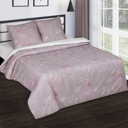 Комплект постельного белья из поплина с простыней на резинке "Фламинго"
